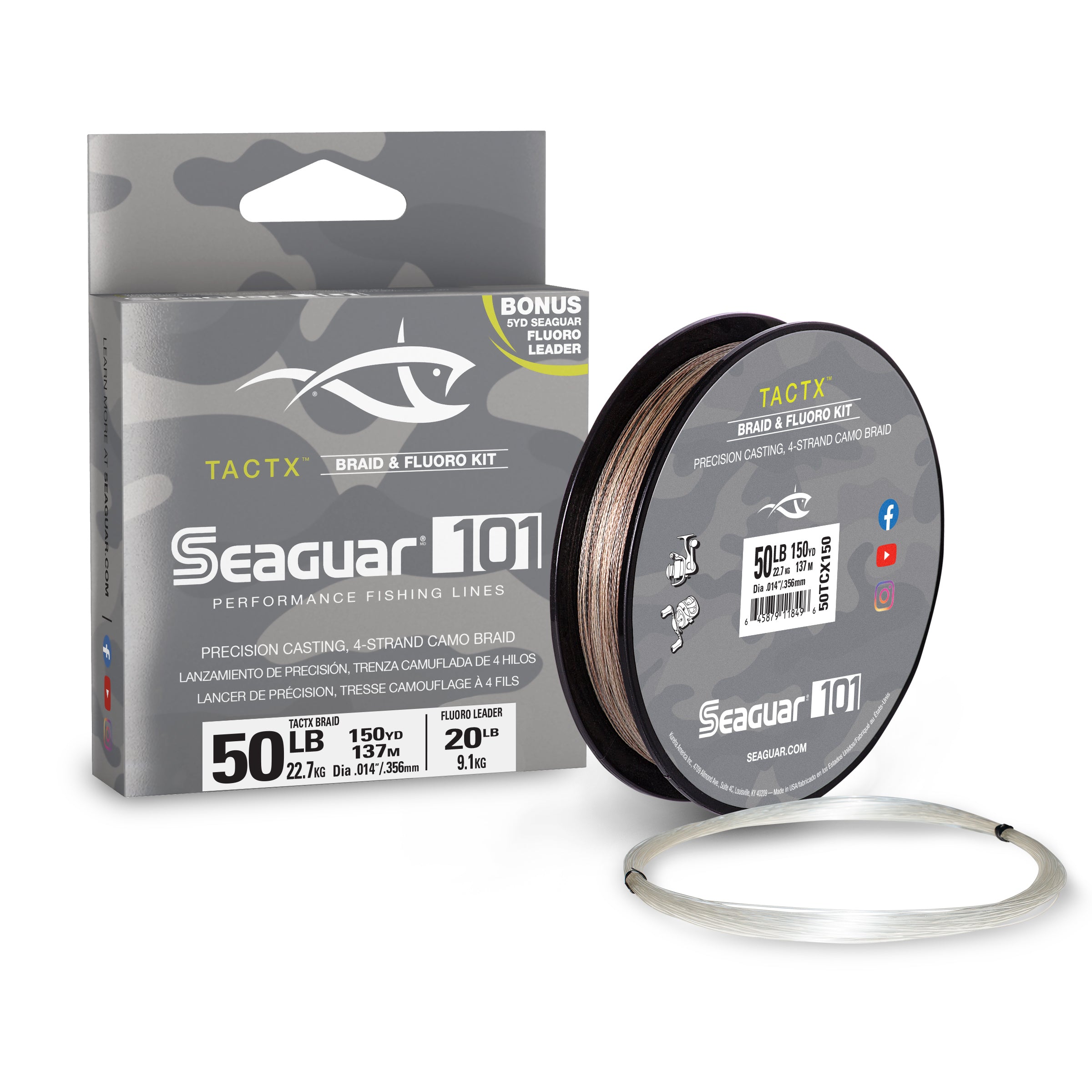 Seaguar 101 Tactx Braid with Fluorocarbon Leader 50lb w 20lb Fluoro Lead