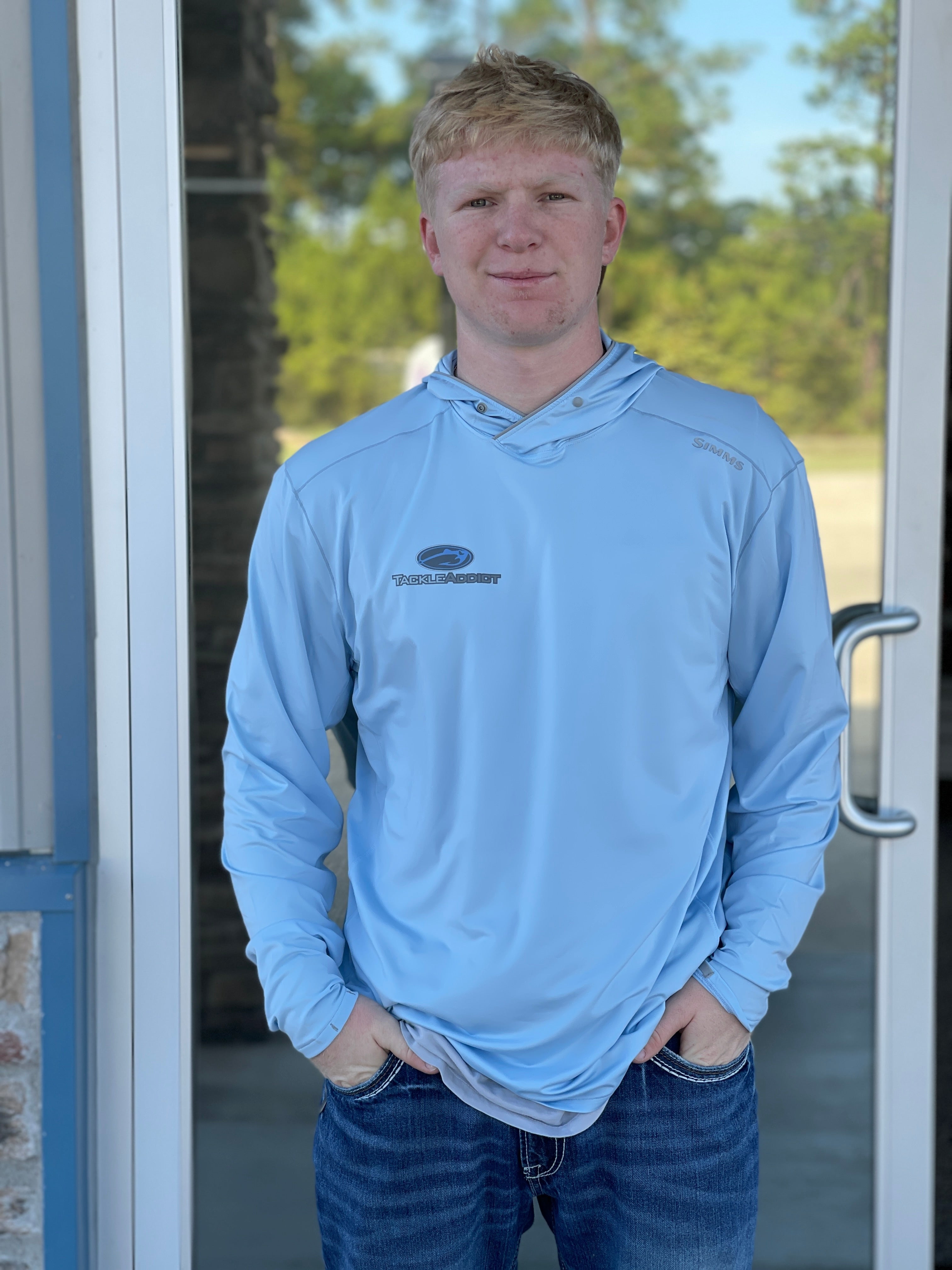 Simms M's Solarflex Hoody with Tackle Addict Logo Sky