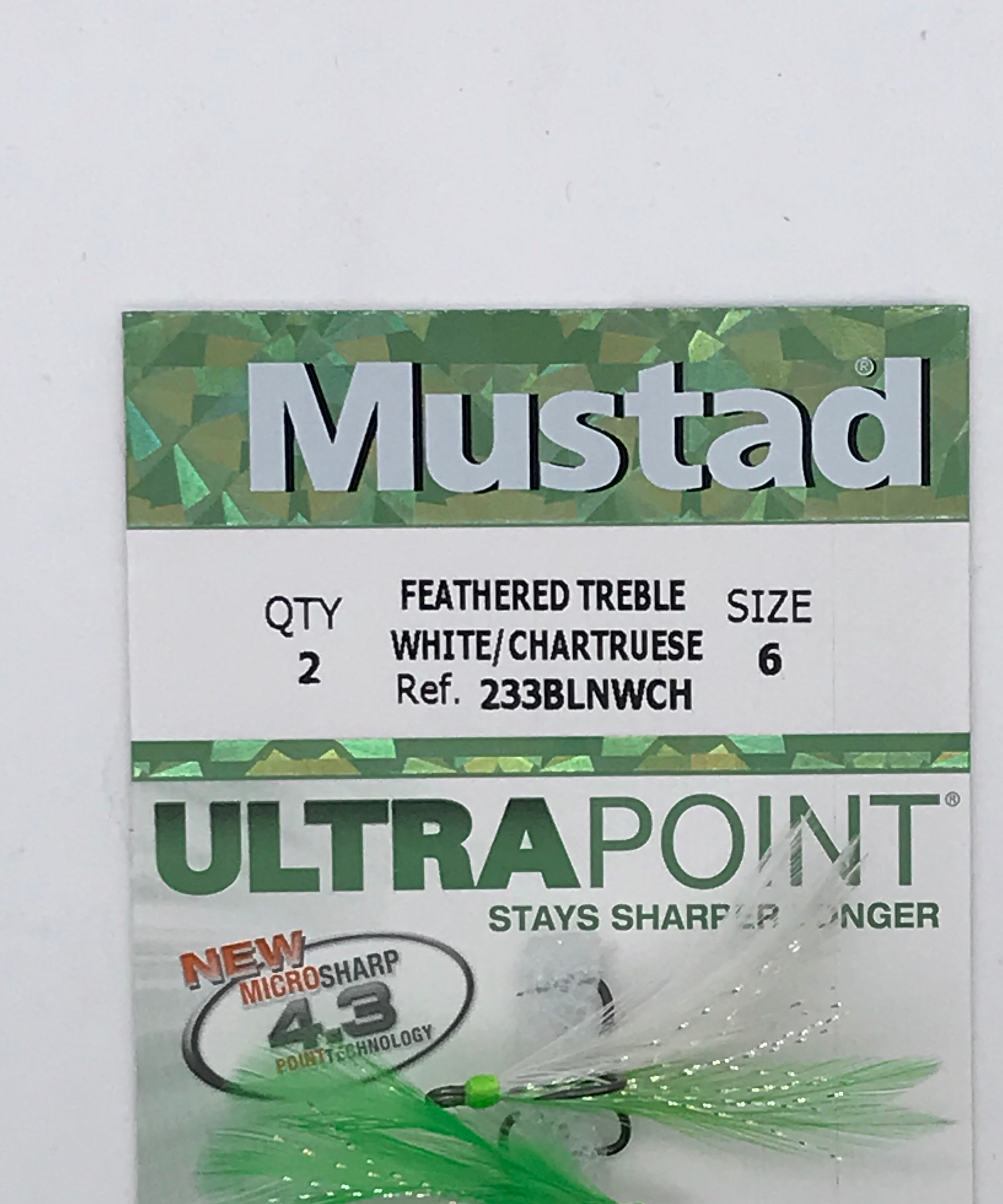 Mustad Feathered Treble White Chartruese