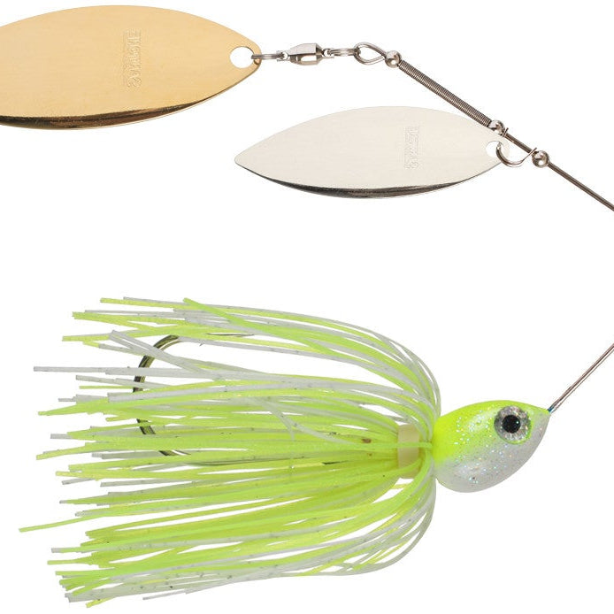 Santone Lures Pretender Double Willow Spinnerbait Chartreuse White - DBL Wil Slv Gld