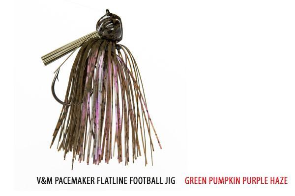 V&M Pacemaker Flatline Football Jig Green Pumpkin Purple Haze