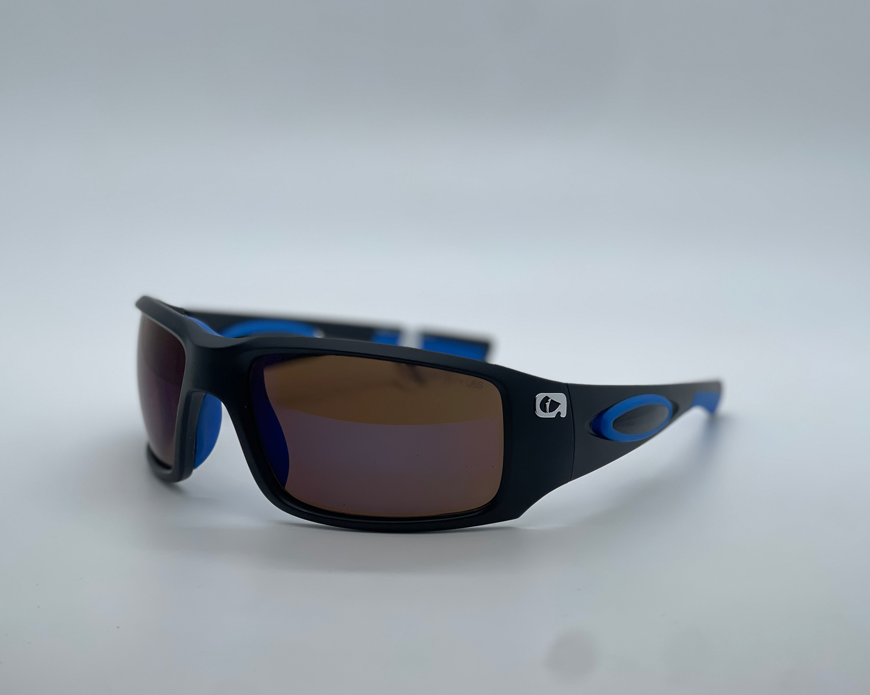 Amphibia Eclipse Sunglasses Matte Black Blue Rubber Amber Wave (ANSI Rated)