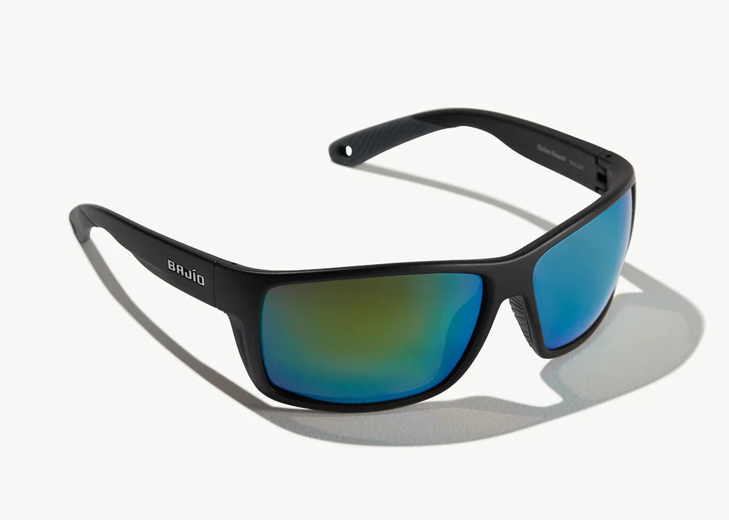 Bajio Bales Beach Sunglasses Matte Black Green Mirror Glass