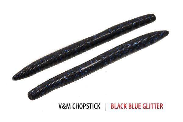 V&M Chopstick Worm 10pk Black Blue Glitter