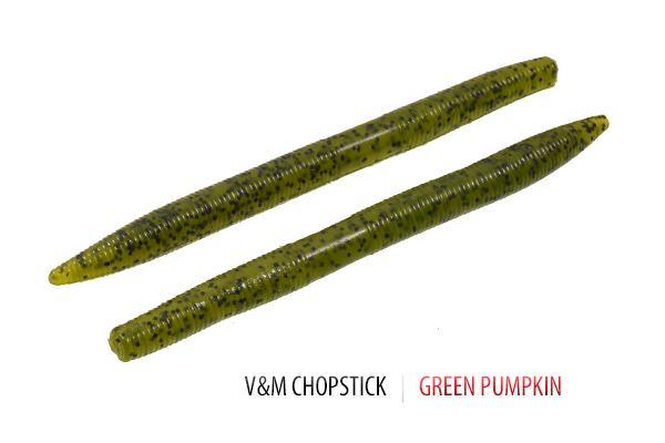 V&M Chopstick Worm 10pk Green Pumpkin