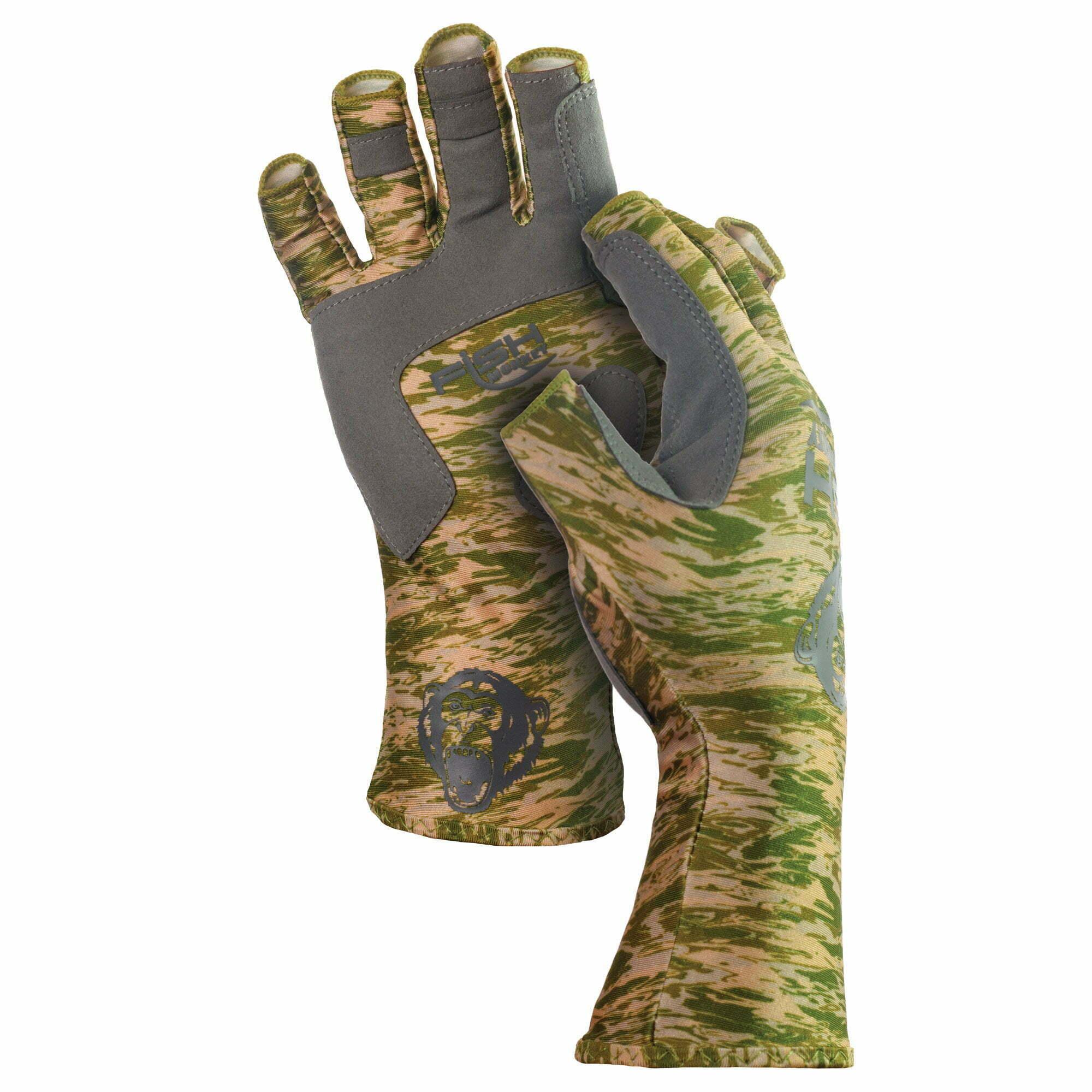 Fish Monkey Half Finger Guide Glove Green Water Camo